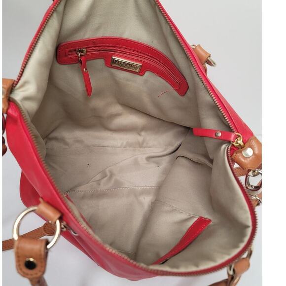 Valentina ITALY red pebble & camel Shoulder Tote Bag - Picture 6 of 8